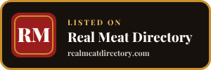 Listed on Real Meat Directory badge, dark version