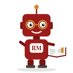 Ledger, a red robot with round gold glasses and a book